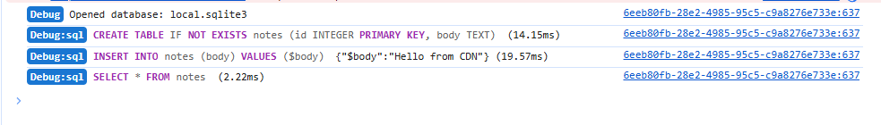 Debug console output